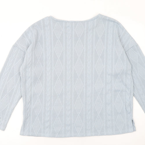 Bonmarché Women Blue Cable-Knit Crew Neck Jumper Size 14