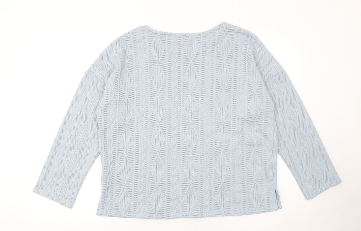 Bonmarché Women Blue Cable-Knit Crew Neck Jumper Size 14