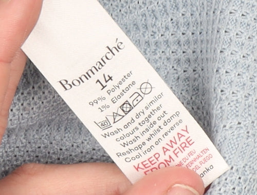 Bonmarché Women Blue Cable-Knit Crew Neck Jumper Size 14