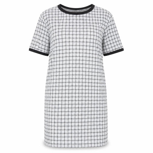 Front view of DAZY Women Grey Check Short Sleeve T-Shirt Dress 2XL