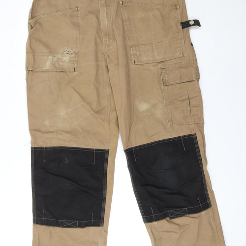 Dickies Men's Beige Cargo Workwear Trousers Size 36S Cotton Durable