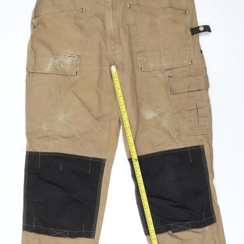 Dickies Men's Beige Cargo Workwear Trousers Size 36S Cotton Durable