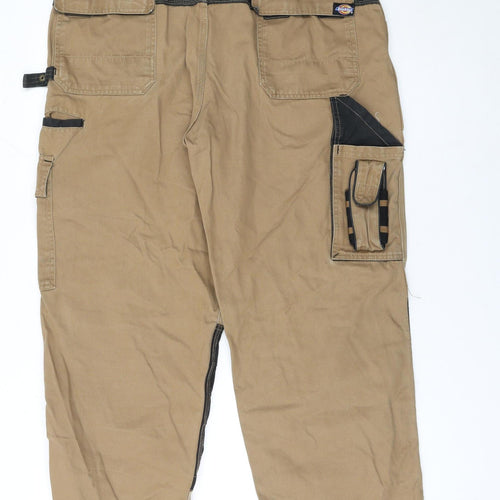 Dickies Men's Beige Cargo Workwear Trousers Size 36S Cotton Durable