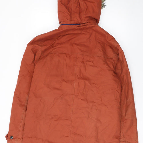 Ted Baker Men's Brown L Hooded Cotton Parka Coat with Faux Fur Trim