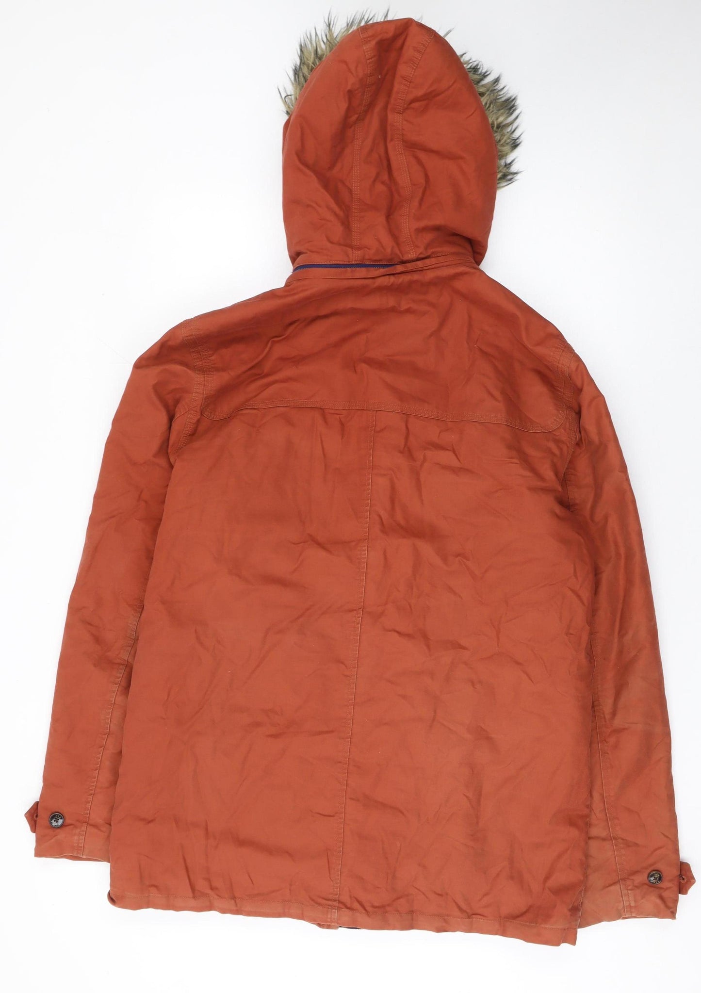 Ted Baker Men's Brown L Hooded Cotton Parka Coat with Faux Fur Trim