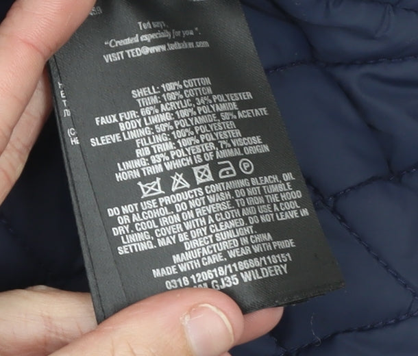 Ted Baker Men's Brown L Hooded Cotton Parka Coat with Faux Fur Trim