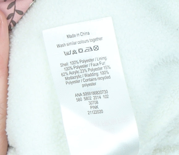 George Girls Pink Floral Hooded Puffer Coat 2-3 Years - Lined Winter Jacket