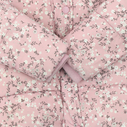 George Girls Pink Floral Hooded Puffer Coat 2-3 Years - Lined Winter Jacket