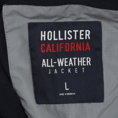 Hollister Men's Blue L All-Weather Hooded Waterproof Jacket