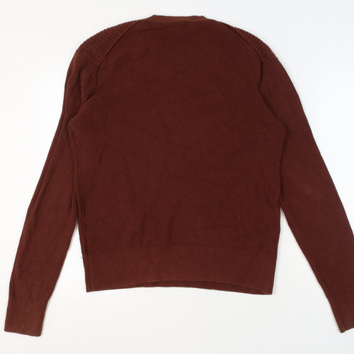 AllSaints Men’s Brown Cotton Crew Neck Chunky Knit Jumper Medium
