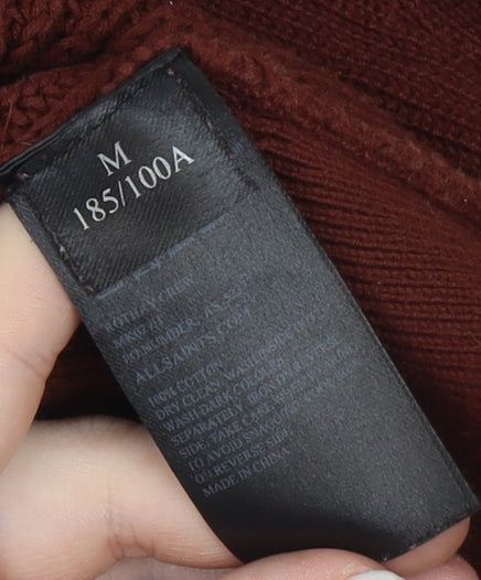 AllSaints Men’s Brown Cotton Crew Neck Chunky Knit Jumper Medium