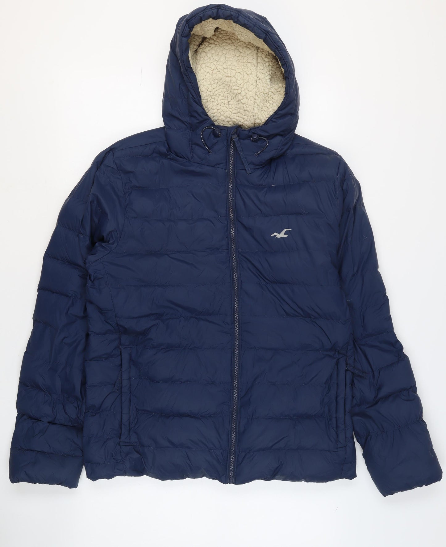 Hollister Mens Blue Hooded Down Puffer Jacket L Winter Warm