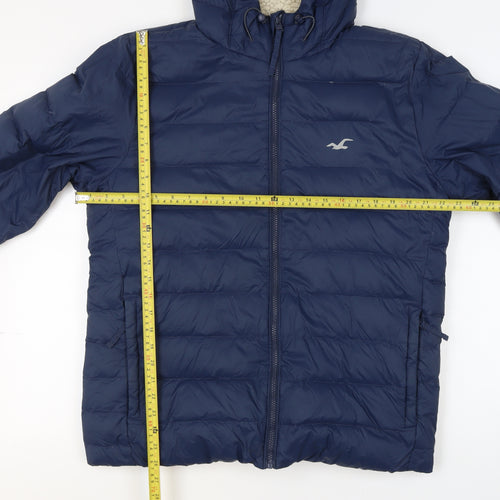 Hollister Mens Blue Hooded Down Puffer Jacket L Winter Warm
