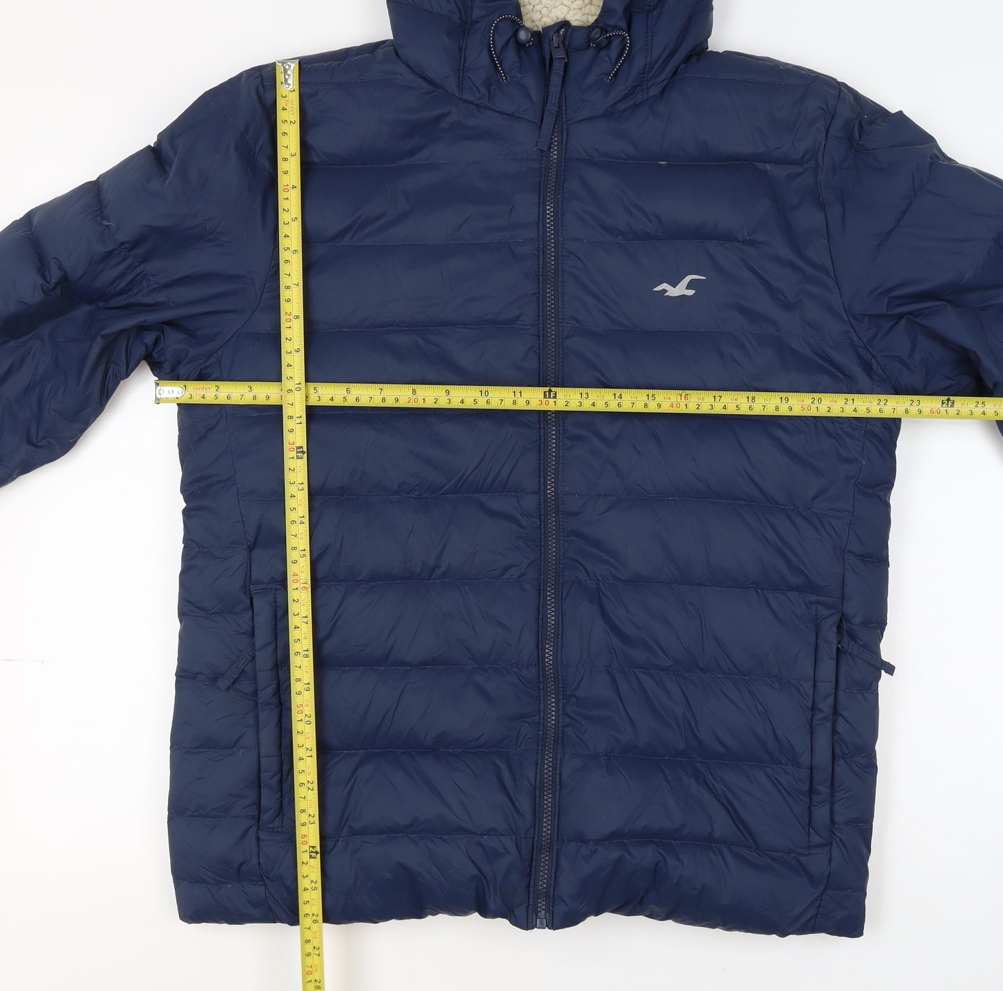 Hollister Mens Blue Hooded Down Puffer Jacket L Winter Warm