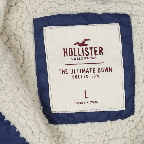 Hollister Mens Blue Hooded Down Puffer Jacket L Winter Warm