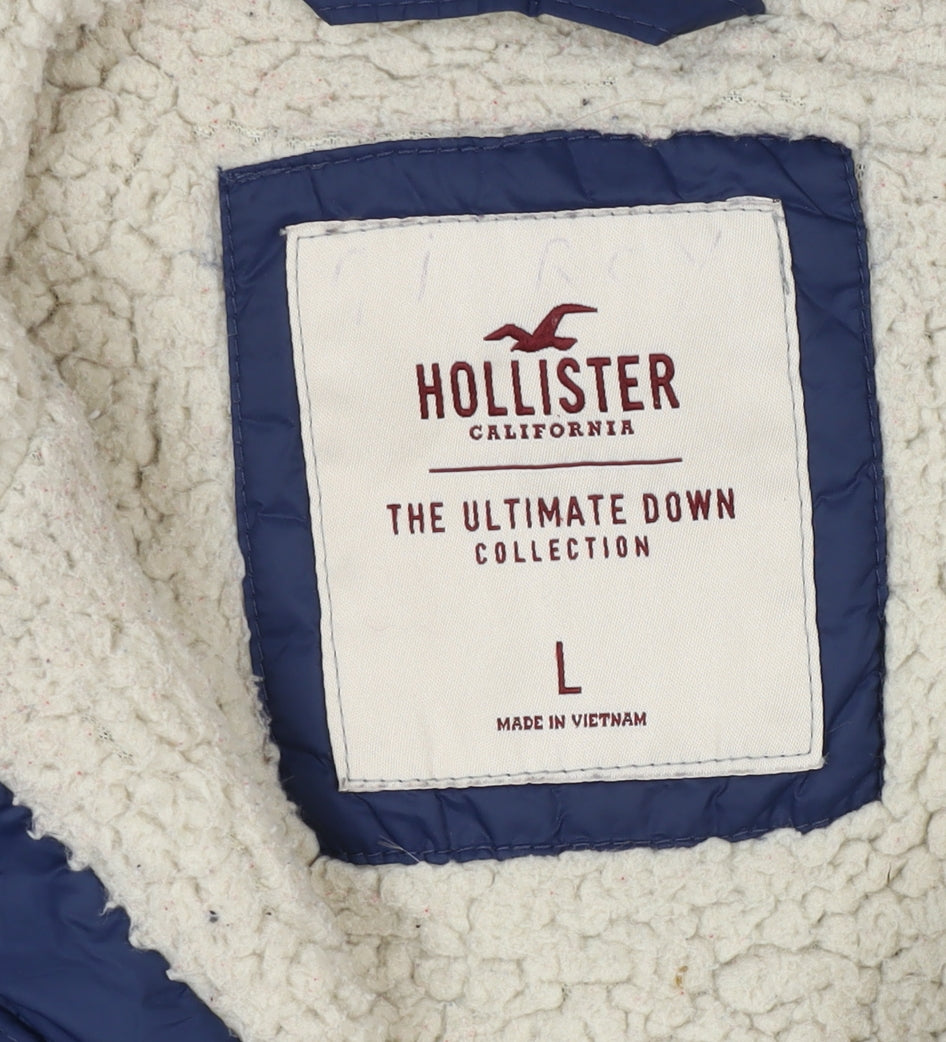 Hollister Mens Blue Hooded Down Puffer Jacket L Winter Warm