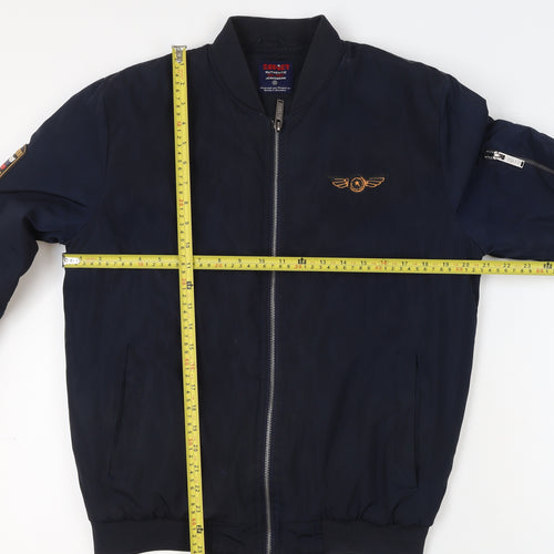 Soviet Men's Blue Bomber Jacket S Embroidered Military Style