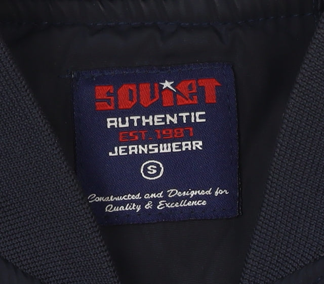 Soviet Men's Blue Bomber Jacket S Embroidered Military Style