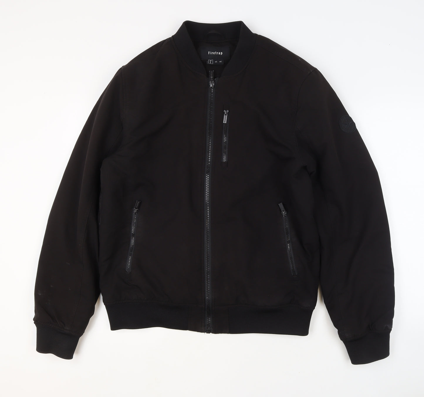 Firetrap Men's Black Bomber Jacket Size L Full Zip Softshell