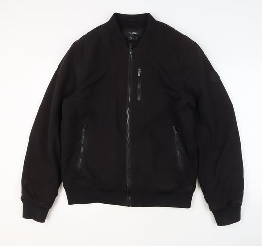 Firetrap Men's Black Bomber Jacket Size L Full Zip Softshell