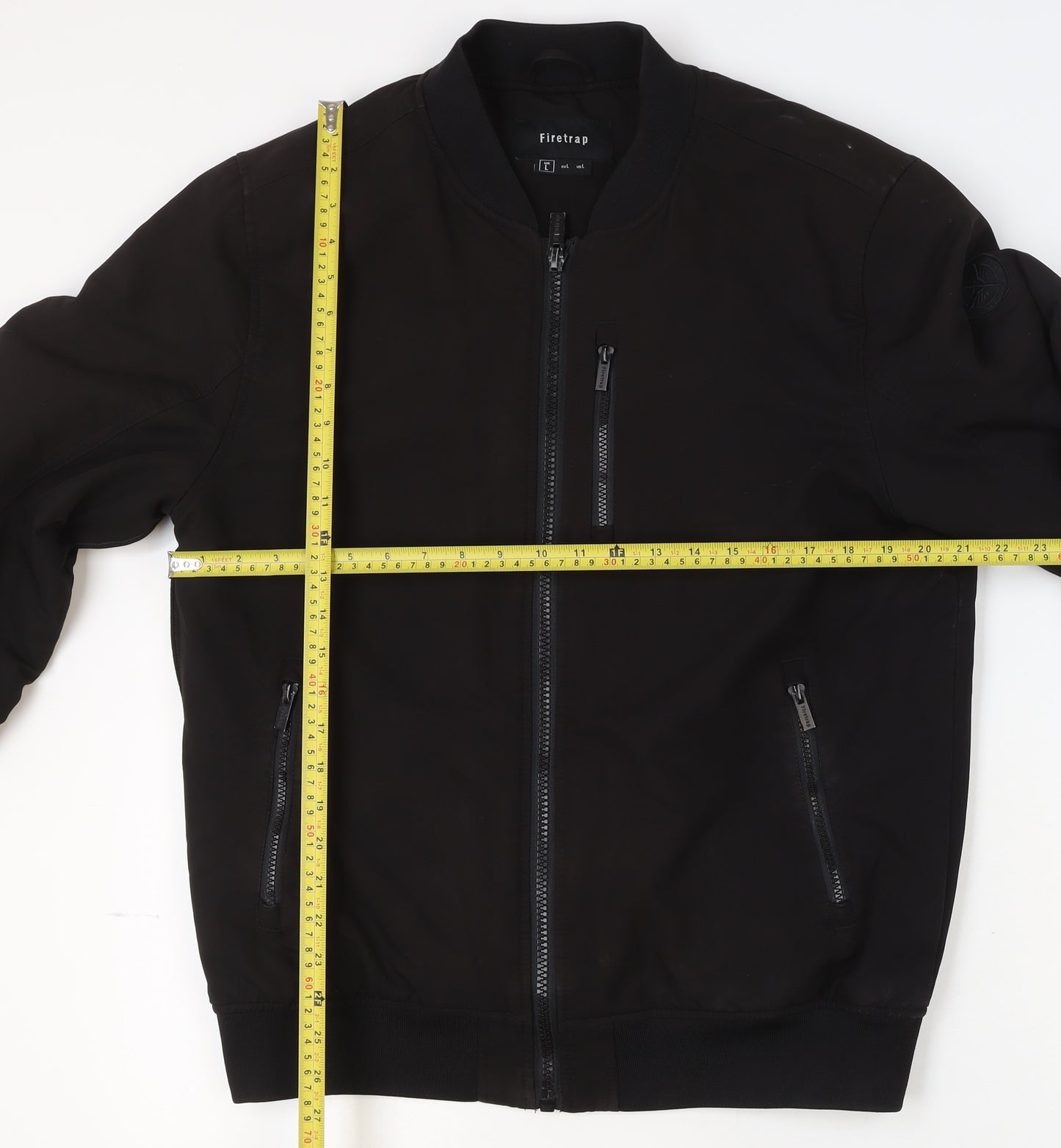 Firetrap Men's Black Bomber Jacket Size L Full Zip Softshell