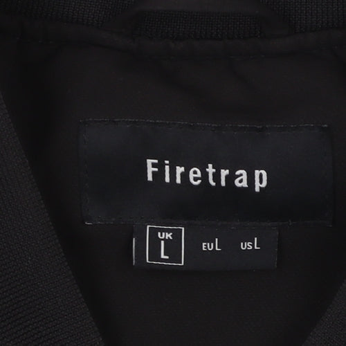 Firetrap Men's Black Bomber Jacket Size L Full Zip Softshell