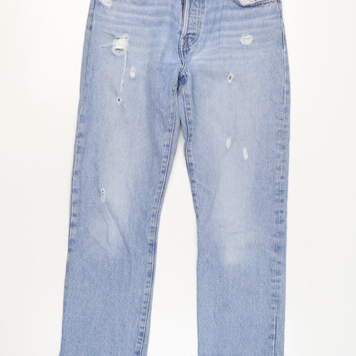 Levi's Premium Men's Blue Light Wash Distressed Straight Jeans W27 L28