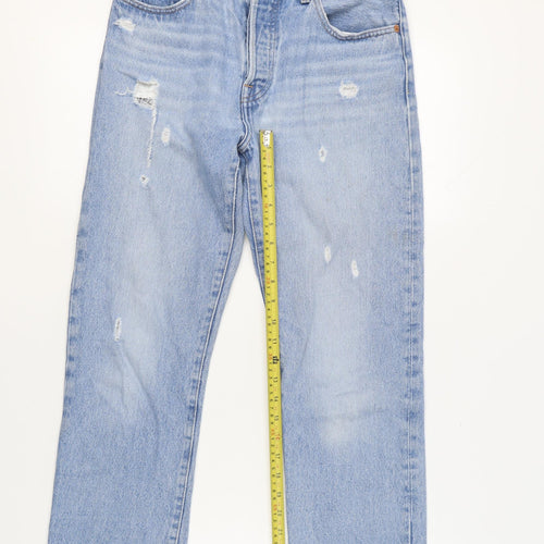Levi's Premium Men's Blue Light Wash Distressed Straight Jeans W27 L28