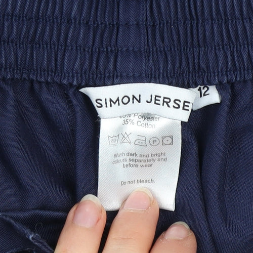 Simon Jersey Womens Blue Workwear Trousers Size 12 Elastic Waist