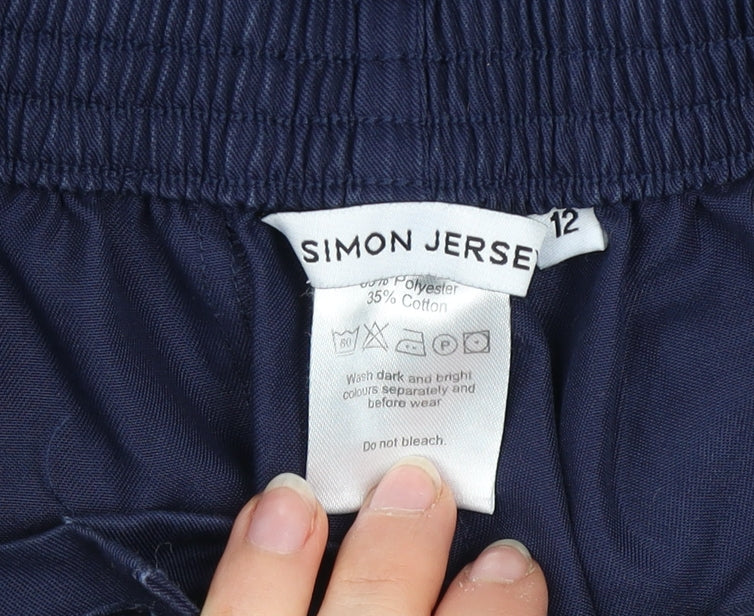 Simon Jersey Womens Blue Workwear Trousers Size 12 Elastic Waist