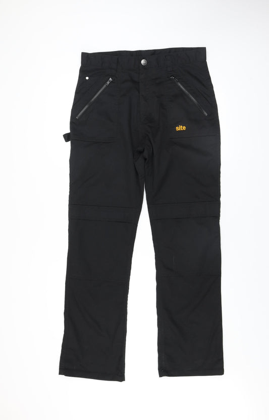 Site Men's Black Cargo Work Trousers W32 L32 Polyester Cotton