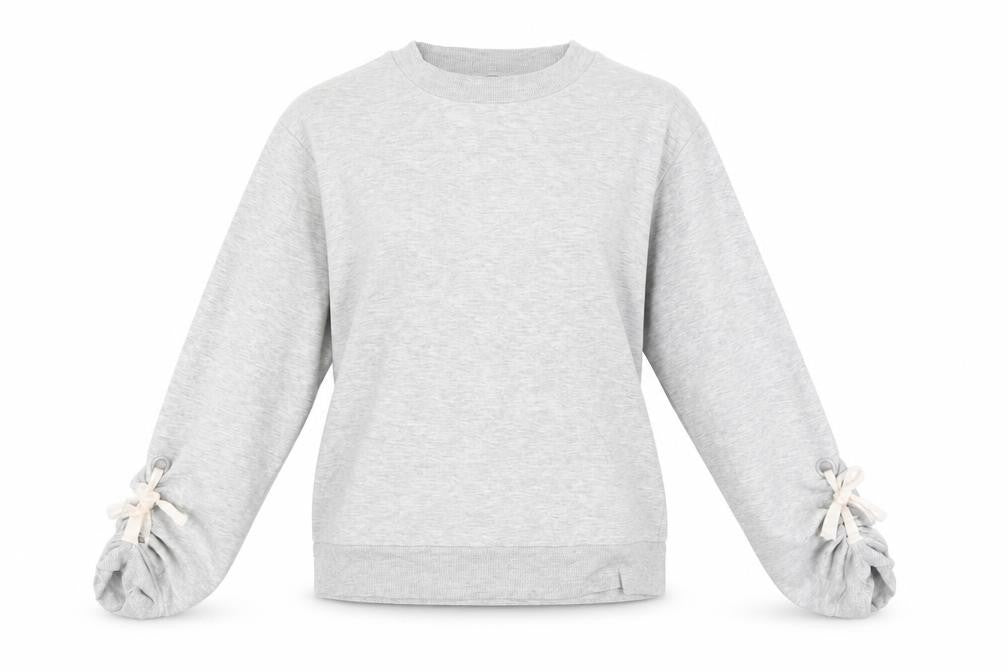 Front view of Marks & Spencer Women's Grey Marl Tie Sleeve Sweatshirt UK 8