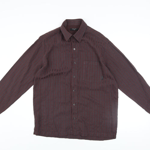 Teddy Smith Men's Brown Check Long Sleeve Button-Up Shirt Size M
