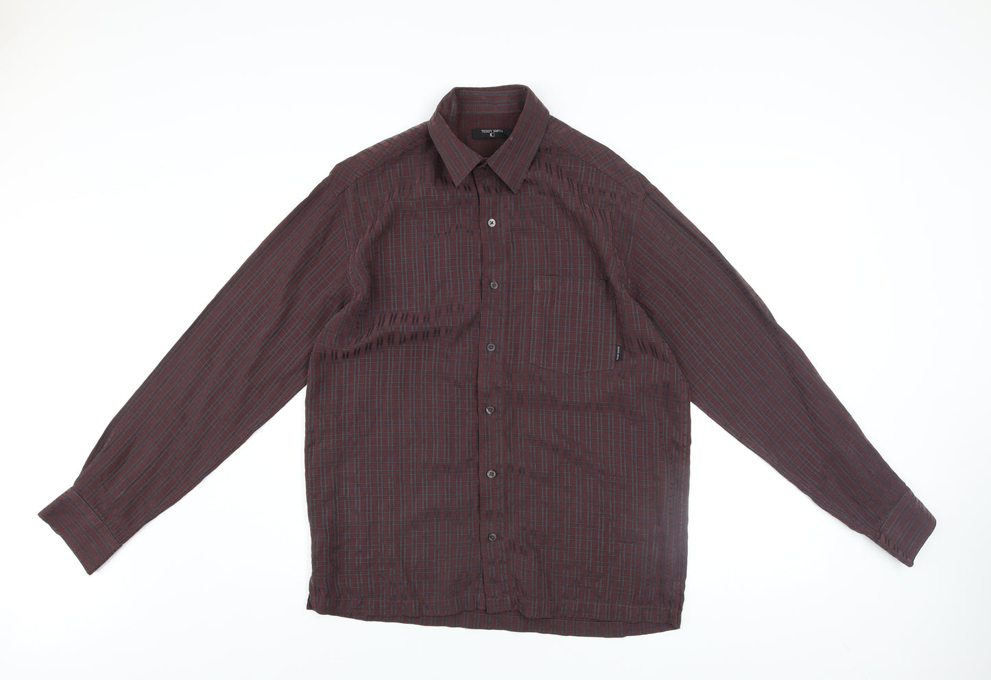 Teddy Smith Men's Brown Check Long Sleeve Button-Up Shirt Size M