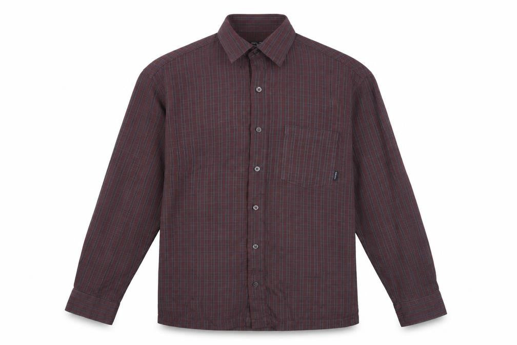 Front view of Teddy Smith Men's Brown Check Long Sleeve Button-Up Shirt, size M
