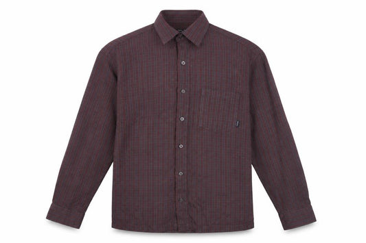 Front view of Teddy Smith Men's Brown Check Long Sleeve Button-Up Shirt, size M