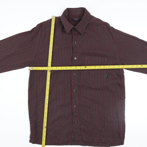 Teddy Smith Men's Brown Check Long Sleeve Button-Up Shirt Size M