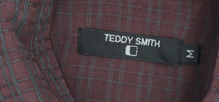 Teddy Smith Men's Brown Check Long Sleeve Button-Up Shirt Size M