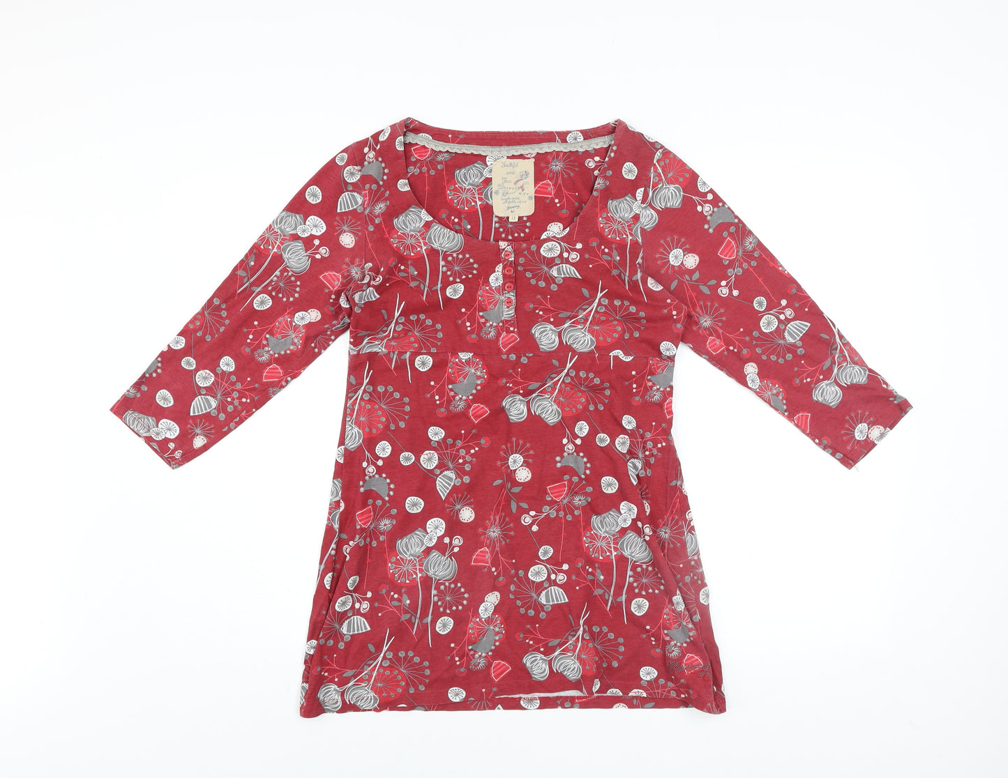 Faithful and True Women’s Red Floral Shift Dress Size 12 3/4 Sleeve Cotton