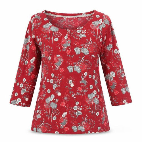 Faithful and True Women’s Red Floral Shift Dress Size 12 3/4 Sleeve Cotton