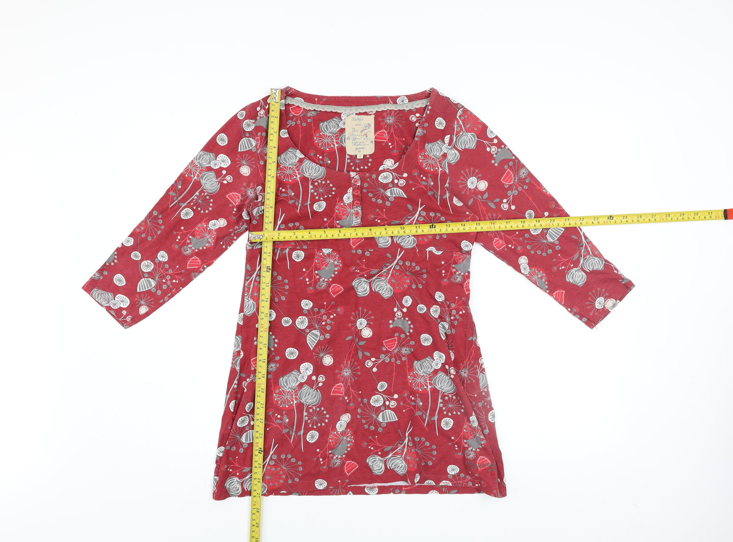 Faithful and True Women’s Red Floral Shift Dress Size 12 3/4 Sleeve Cotton