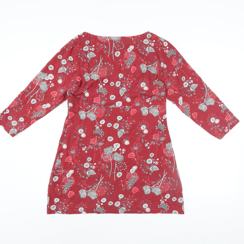Faithful and True Women’s Red Floral Shift Dress Size 12 3/4 Sleeve Cotton