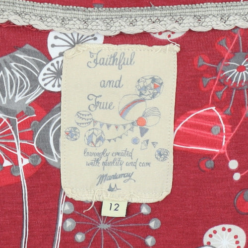 Faithful and True Women’s Red Floral Shift Dress Size 12 3/4 Sleeve Cotton