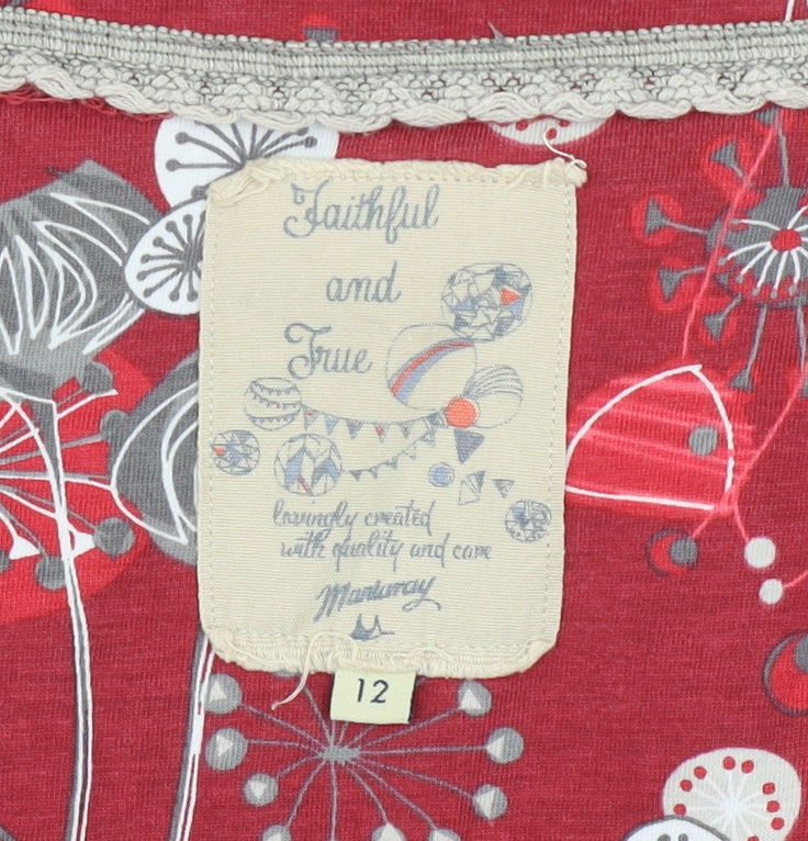 Faithful and True Women’s Red Floral Shift Dress Size 12 3/4 Sleeve Cotton