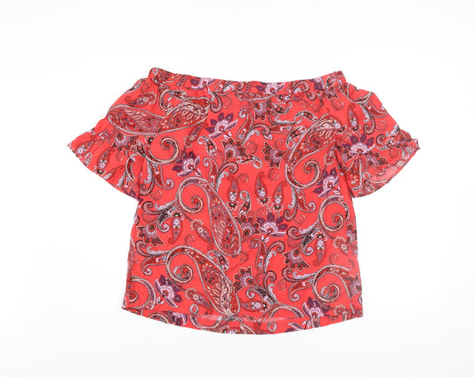 Next Women’s Red Paisley Off Shoulder Cotton Blouse Size 12