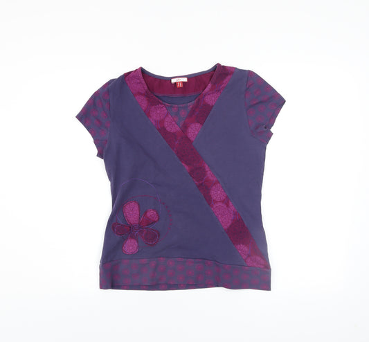 Joe Browns Women’s Purple V-Neck Flower Print Short Sleeve T-Shirt UK 12
