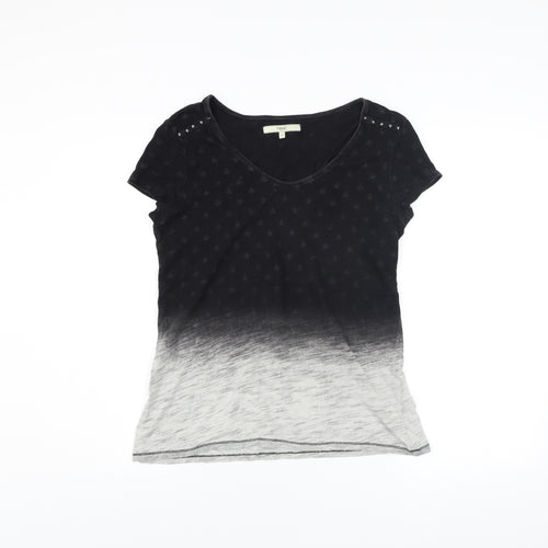 Next Womens Black Ombre Studded V-Neck Cotton T-Shirt Size 10