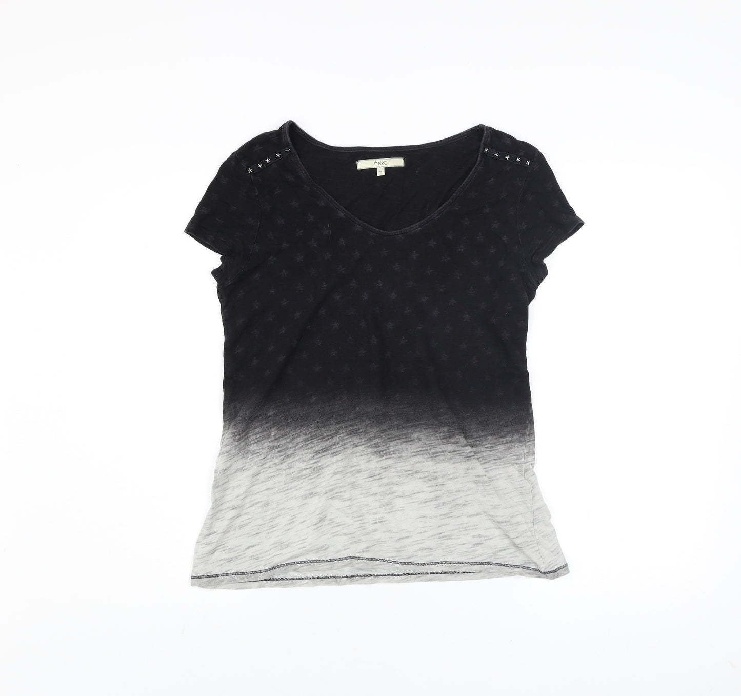Next Womens Black Ombre Studded V-Neck Cotton T-Shirt Size 10