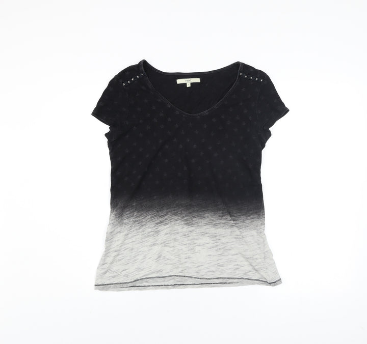 Next Womens Black Ombre Studded V-Neck Cotton T-Shirt Size 10