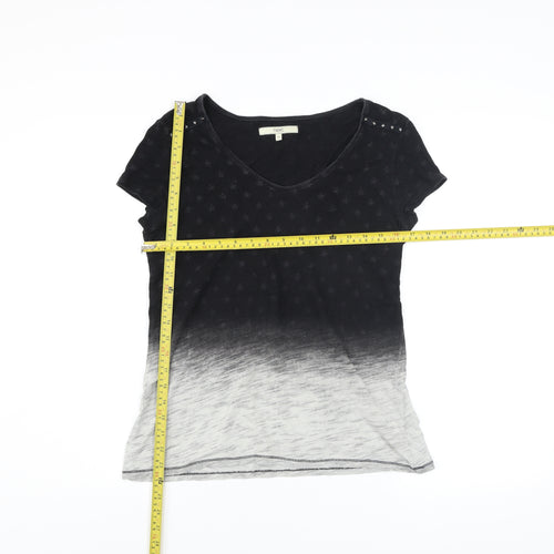 Next Womens Black Ombre Studded V-Neck Cotton T-Shirt Size 10